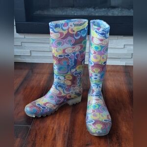 Coach Poppy Rain Boots Graffiti Multi-Colored Pull On Size 7